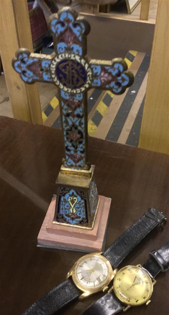 Enamel cross & 2 watches